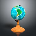 3D Rendered Blue Green Globe With Orange Stand And Detailed Continents