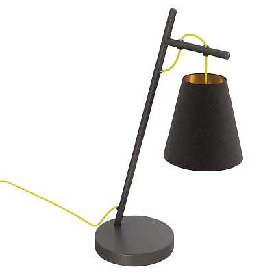 Modern Minimalist Table Lamp With Black Conical Lampshade And Yellow Cable 3d model