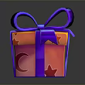 Colorful Gift Box With Purple Bow Star Moon Patterns Orange Red Yellow For Daily Use