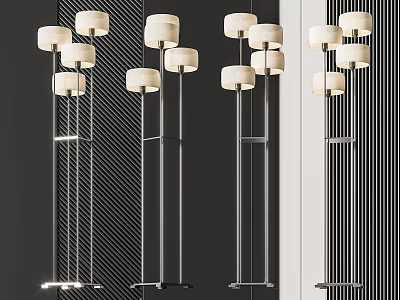 Modern Multi Head Floor Lamps With White Shades And Metal Stand For Interior Decor 3d model