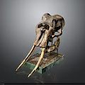 Prehistoric Mammoth Skull With Long Ivory Tusks On Green Display Base