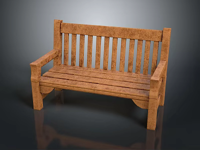 Wooden Outdoor Bench With Brown Finish Backrest And Armrests For Garden Use 3d model