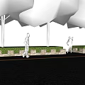 Scenic Landscape Wall Outdoor Scene With Trees People Walking And Green Plants
