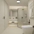 Modern Bathroom Interior with Glass Shower Enclosure Wall-Mounted Vanity Mirror and Potted Plant