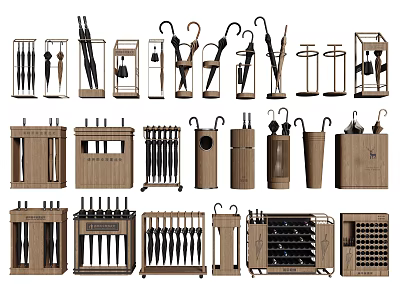 Essential Household Storage Items Including Umbrella Stands Knife Blocks And Wooden Organizers 3d model