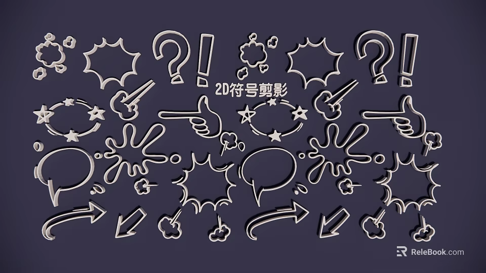 2D Symbol Silhouette Pendants With Question Mark Exclamation Star Arrow Speech Bubble 3d model