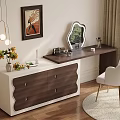 Elegant White And Brown Dressing Table With Mirror Drawers White Chair And Flower Vase