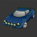 Blue Sports Car With Sleek Aerodynamic Design And Multiple Round Headlights