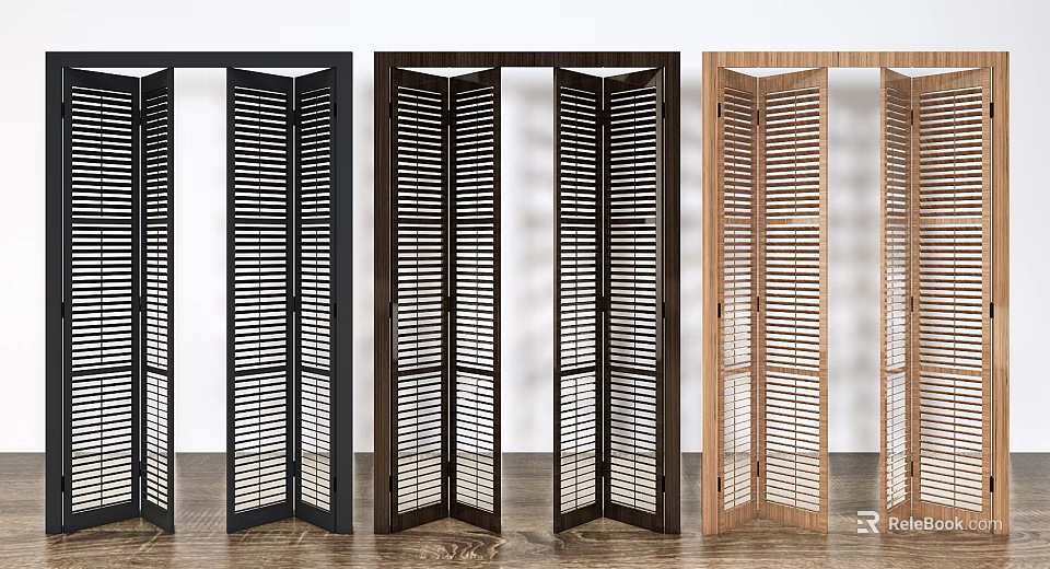 Open Wooden Louvered Folding Doors In Different Colors For Interior Use 3d model 