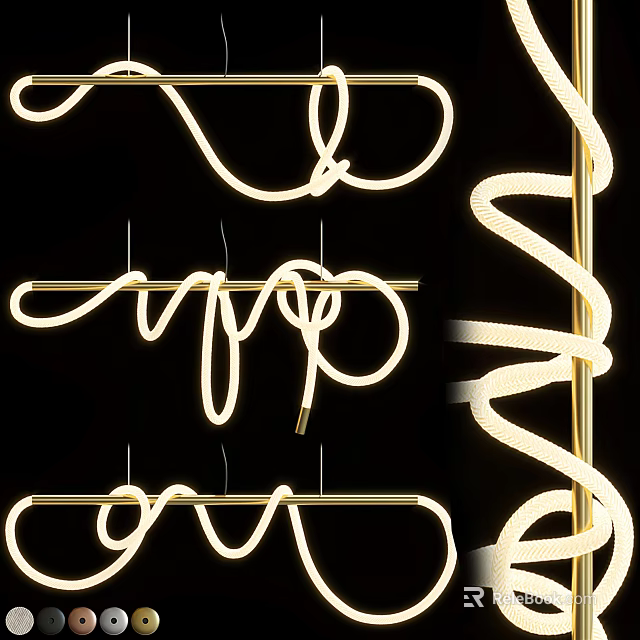Modern Curved Spiral Chandelier With Gold Metal Frame And Artistic Lighting Design 3d model 