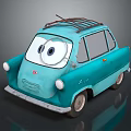 Cute Cartoon Blue Car With Big Eyes Roof Rack And Retro Design