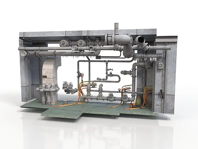 Industrial Equipment with Pipes Valves Metal Frame and Green Base Platform 3d model