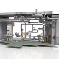 Industrial Equipment with Pipes Valves Metal Frame and Green Base Platform