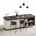 Modern Bar Counter Interior With Black Countertop White Cabinets Bar Stools And Pendant Lights