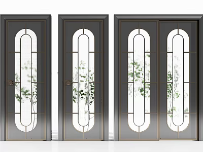 Elegant Modern Dark Hinged Doors With Glass Panels And Metal Accents 3d model