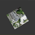Modern Architectural Model Scene With Buildings Trees Parking Lot And Vehicles