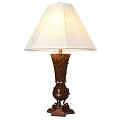 Traditional Table Lamp With White Fabric Lampshade And Carved Wooden Base