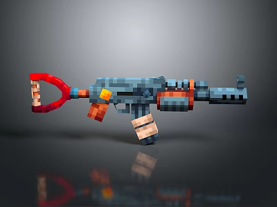 Pixel Art Style Weapon Design For Gaming With Red And Blue Pixelated Details 3d model