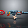Pixel Art Style Weapon Design For Gaming With Red And Blue Pixelated Details