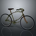 Vintage Classic Bicycle with Brown Leather Seat Golden Frame Black Tires and Headlight