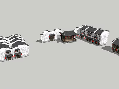 Traditional Ancient Architecture Complex With Courtyard White Walls And Black Tiled Roofs 3d model