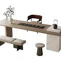 Tea Table and Chair Combination Tea Table Tea Set Stool Bench 3d model