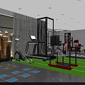Modern Gym Interior With Red Black Fitness Machines Dumbbell Rack And Large Windows