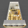 Sweet Dessert Shop With Glass Display Cases Wooden Counters Chevron Wall Pendant Lights And Pastries