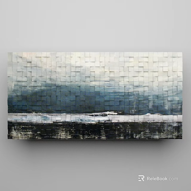 Abstract Textured Wall Art With Blue Gray Tones And Geometric Square Patterns 3d model