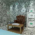 Modern Exhibition Booth With Blue Background Glass Display Dollar Signs And Core Elements