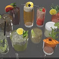 Colorful Refreshing Drinks with Ice Cubes Lemon Slices Mint Leaves and Fruit Garnishes