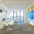 Spacious Public Office Space With Long Wooden Tables Ergonomic Chairs Open Bookshelves And Pendant Lights