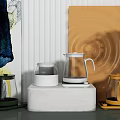 Modern Glass Electric Kettles in White and Yellow on Kitchen Countertop with Wall Decor
