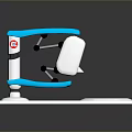 White Blue Mechanical Arm Biological Research Equipment With Red Circular Logo
