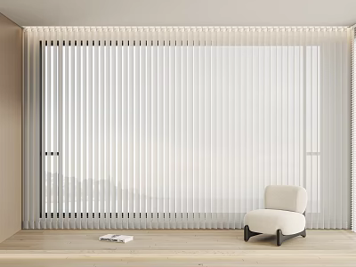 Modern Room With Large Window White Blinds And White Armchair On Wooden Floor 3d model