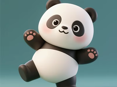 Cute Black And White Panda 3D Model In Standing Pose With Light Green Background 3d model