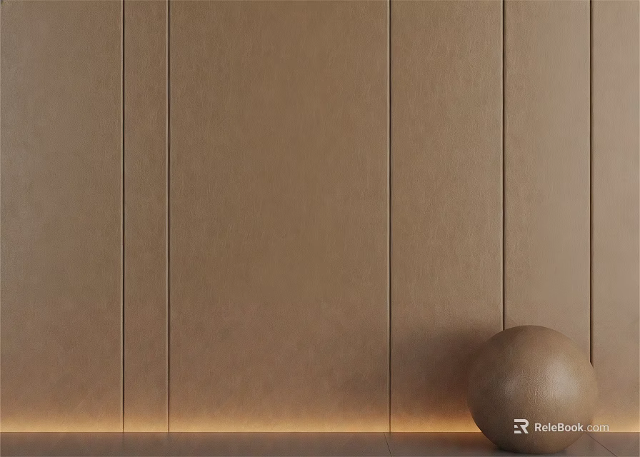 Brown Vertical Panel Wall With Bottom LED Light And Spherical Decor 3d model 