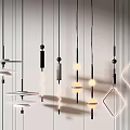 Modern Chandeliers With Various Geometric Shapes On Light Colored Vertical Striped Wall