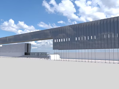 Large Modern Glass Curtain Wall Building Exterior With Blue Sky And White Clouds 3d model