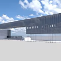Large Modern Glass Curtain Wall Building Exterior With Blue Sky And White Clouds