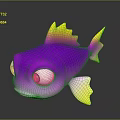 Vibrant Purple Fish With Yellow Fins Silver Eyes And Glossy 3D Rendered Body