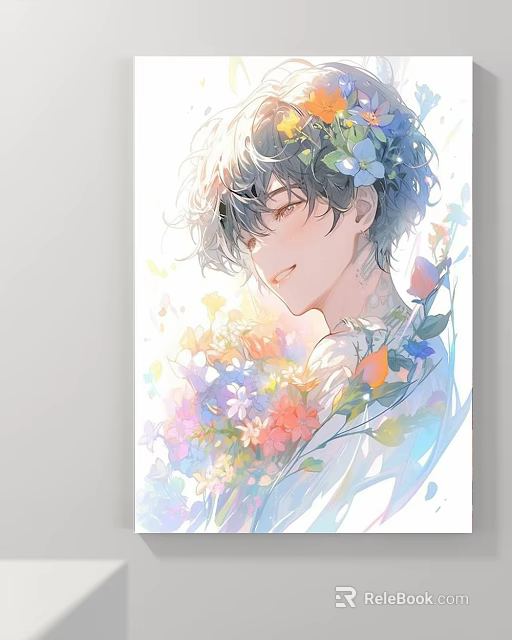 Watercolor Portrait Painting With Curly Hair Flower Accessories And Soft Colors 3d model 