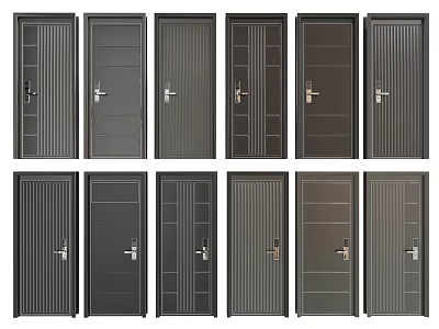 Modern Swing Doors In Various Styles With Vertical Stripes And Metal Finishes For Home Interior 3d model