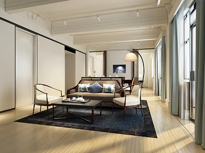 Elegant Modern Living Room Interior With Sofa Coffee Table Floor Lamp And Rug 3d model