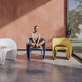 Comfortable Modern Leisure Chairs White Blue Yellow With Orange Wall Large Window Outdoor Nature View