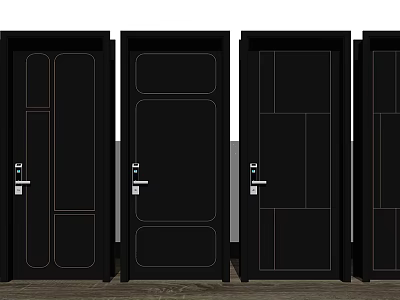 Black Security Doors with Various Modern Panel Designs and Secure Locks 3d model