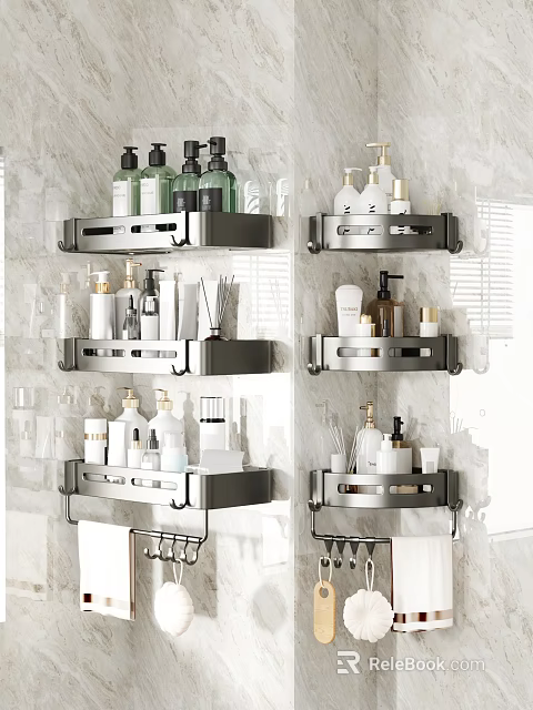 Stainless Steel Wall Mounted Bathroom Shelves Organizing Toiletries And Bath Essentials 3d model 