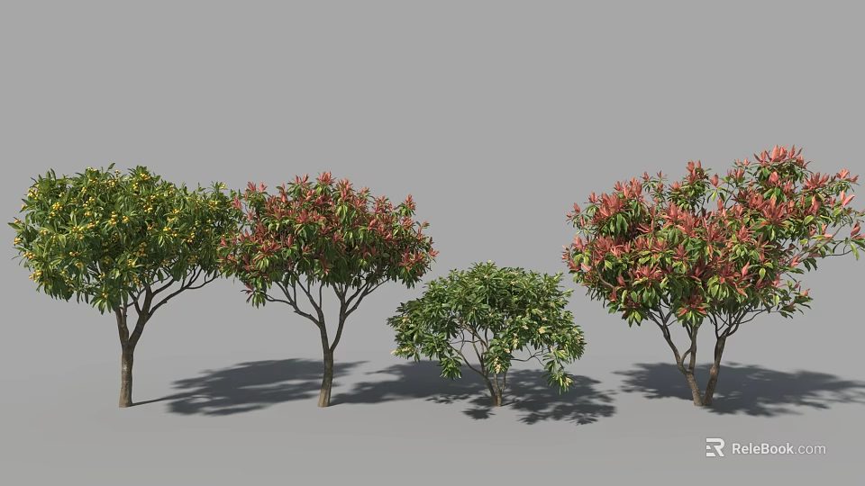 Diverse Arbor Trees Featuring Green And Red Leaves With Various Shapes 3d model 