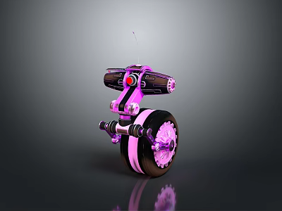 3D Modeled Game And Movie Mechanical Character With Pink Black Large Wheel And Glowing Details 3d model