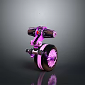 3D Modeled Game And Movie Mechanical Character With Pink Black Large Wheel And Glowing Details